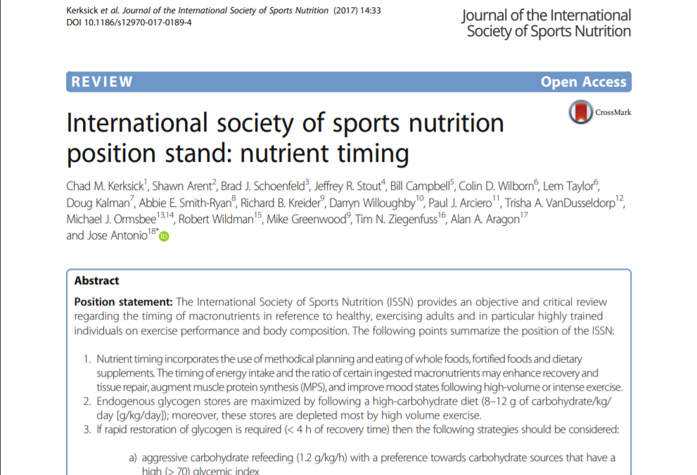 International society of sports nutrition position stand: nutrient timing